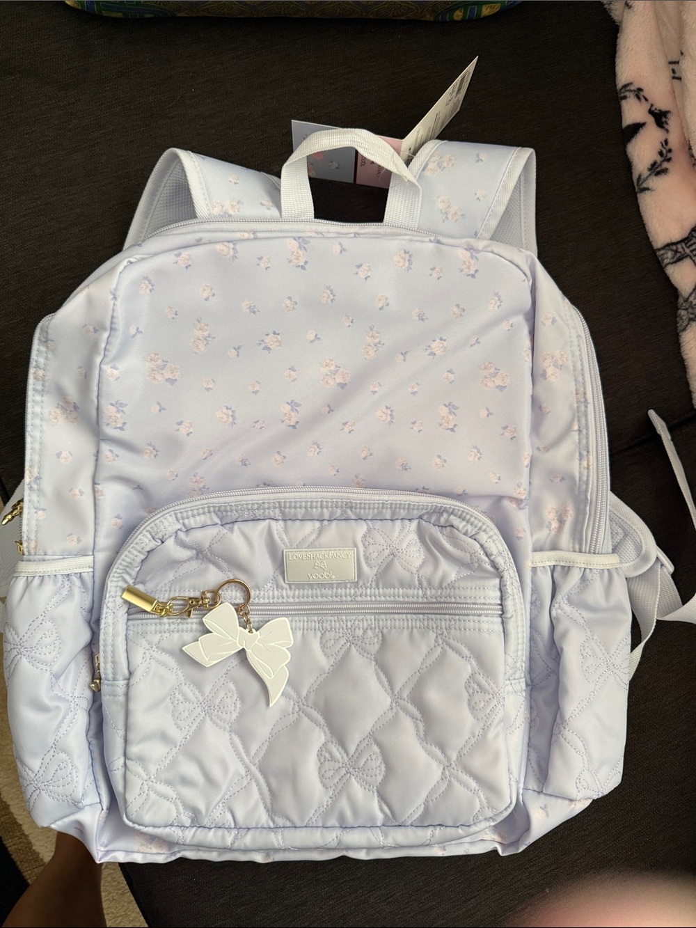 LoveShackFancy Lilac Quilted Bow Kids Backpack